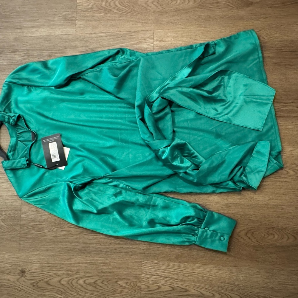 PrettyLittleThing Green Satin Dress